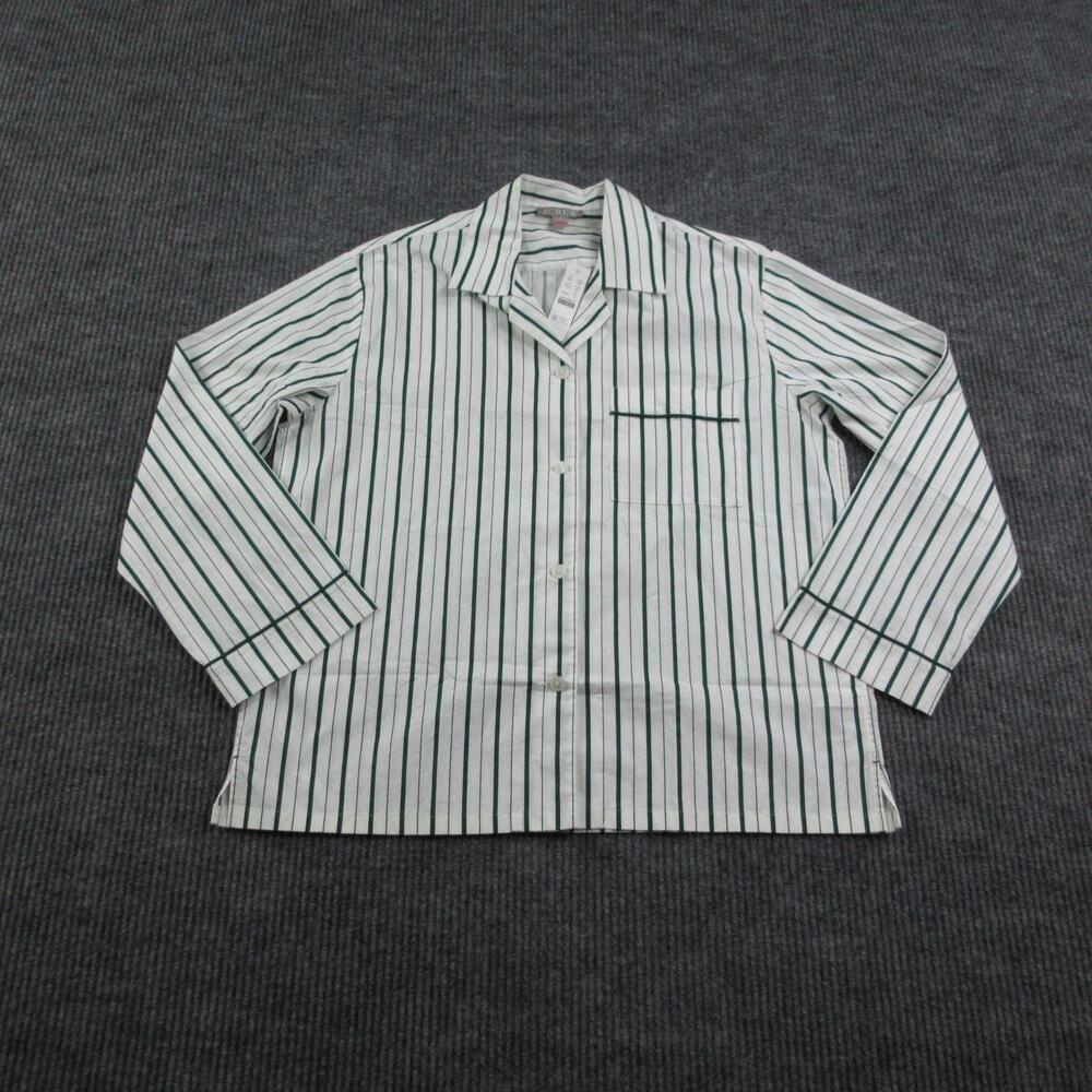 J.CREW Pajama Top Womens S White Green Striped Collared Button Sleep NWT